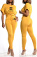 Yellow Fashion Casual Print Letter O Neck Short Sleeve Two Pieces