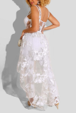 Orange Casual Solid Lace Spaghetti Strap Sleeveless Two Pieces