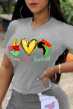 Yellow Casual Print Patchwork O Neck T-Shirts