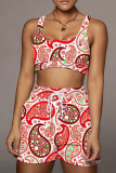 Red Blue Casual Print Patchwork U Neck Two Pieces