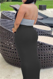 Pink Sexy Casual Patchwork Solid Hollowed Out Backless Halter Strapless Dress