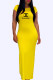 Yellow Fashion Casual Print Letter O Neck One Step Skirt Dresses