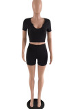 Light Pink Sexy Casual Solid Patchwork U Neck Short Sleeve Two Pieces