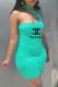 Green Fashion Sexy Print Letter One Shoulder One Step Skirt Dresses