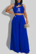 Blue Fashion Casual Print Letter O Neck Sleeveless Two Pieces