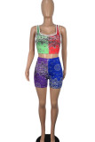 Pink Purple Casual Print Patchwork U Neck Sleeveless Two Pieces