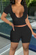 Black Sexy Casual Solid Patchwork U Neck Short Sleeve Two Pieces