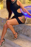 Black Fashion Sexy Solid Hollowed Out O Neck Sleeveless Dress