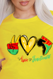 Yellow Casual Print Patchwork O Neck T-Shirts
