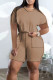 Khaki Casual Solid Patchwork O Neck Plus Size Two Pieces