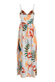 Rice White Fashion Sexy Off The Shoulder Sleeveless V Neck Sling Dress Print Dresses