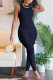 Black Casual Sportswear Solid Basic O Neck Skinny Jumpsuits