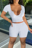 Light Pink Sexy Casual Solid Patchwork U Neck Short Sleeve Two Pieces