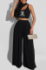 Black Fashion Casual Print Letter O Neck Sleeveless Two Pieces
