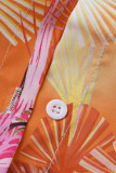 Orange Fashion Casual Print Basic Turndown Collar Long Sleeve Dresses