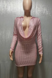Pink Sexy Solid Sequins Patchwork Pencil Skirt Dresses