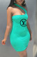 Green Fashion Sexy Print Letter One Shoulder One Step Skirt Dresses