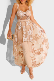 Orange Casual Solid Lace Spaghetti Strap Sleeveless Two Pieces