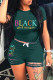 Green Fashion Casual Letter Print Ripped O Neck Short Sleeve Two Pieces