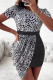 Black Casual Elegant Print Patchwork Asymmetrical O Neck One Step Skirt Dresses