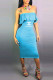 Cyan Fashion Casual Print Letter Strapless One Step Skirt Dresses