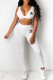 White Fashion Sportswear Print Letter V Neck Sleeveless Two Pieces