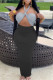 Black Sexy Casual Patchwork Solid Hollowed Out Backless Halter Strapless Dress