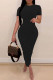 Black Sexy Solid Patchwork Fold O Neck One Step Skirt Dresses