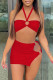 Red Fashion Sexy Solid Hollowed Out Patchwork Backless Strapless Sleeveless Two Pieces