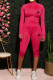 Rose Red Fashion Casual Print Patchwork O Neck Long Sleeve Two Pieces