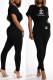 Black Fashion Casual Print Letter O Neck Short Sleeve Two Pieces