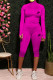 Purple Fashion Casual Print Patchwork O Neck Long Sleeve Two Pieces
