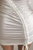 Red Sexy Solid Patchwork Fold Oblique Collar Dresses