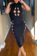 Black Sexy Solid Hollowed Out Turtleneck Pencil Skirt Dresses
