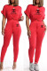Red Fashion Casual Print Letter O Neck Short Sleeve Two Pieces