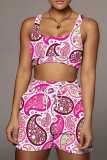 Red Blue Casual Print Patchwork U Neck Two Pieces