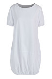 tangerine Casual Bubble sleeves Short Sleeves O neck Lantern skirt Knee-Length Solid Dresses