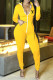 Yellow Fashion Casual Print Letter O Neck Jumpsuits