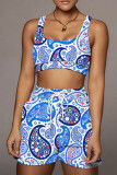 Red Blue Casual Print Patchwork U Neck Two Pieces