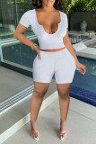 Light Pink Sexy Casual Solid Patchwork U Neck Short Sleeve Two Pieces