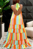 Rainbow Color Sexy Print Patchwork Backless Halter A Line Dresses