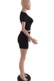 Light Pink Sexy Casual Solid Patchwork U Neck Short Sleeve Two Pieces