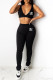 Black Fashion Sportswear Print Letter V Neck Sleeveless Two Pieces