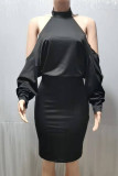 White Elegant Solid Patchwork Backless Pearl One Step Skirt Dresses