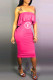 Rose Red Fashion Casual Print Letter Strapless One Step Skirt Dresses