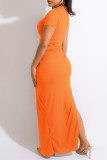 Coffee Sexy Solid Patchwork Slit Fold O Neck Straight Dresses