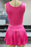 Rose Red Sexy Casual Solid Patchwork U Neck Sleeveless Two Pieces