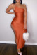 Orange Fashion Sexy Solid Backless Slit Spaghetti Strap Long Dress