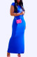 Blue Fashion Casual Print Letter O Neck One Step Skirt Dresses