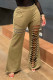 Khaki Casual Street Solid Hollowed Out Patchwork Zipper Boot Cut High Waist Speaker Solid Color Bottoms